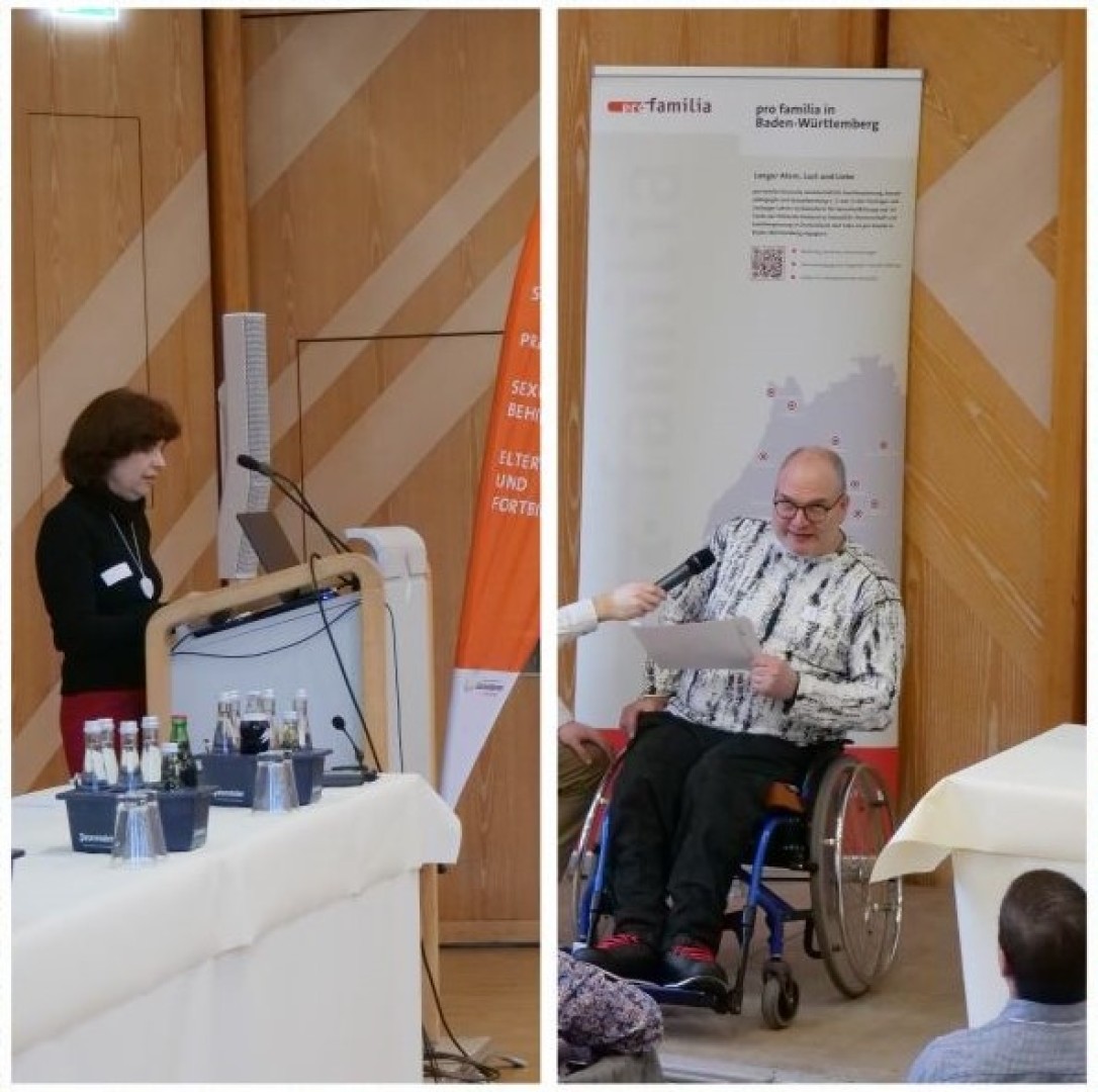 Ruth Weckenmann und Peter Benzenhöfer halten eine Rede auf dem Fachtag